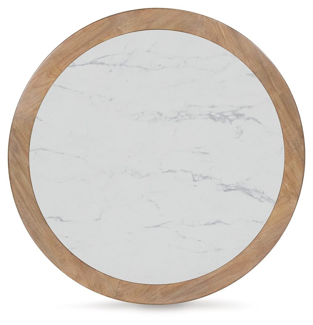 Camdill - Round Cocktail Table - Light Brown / White