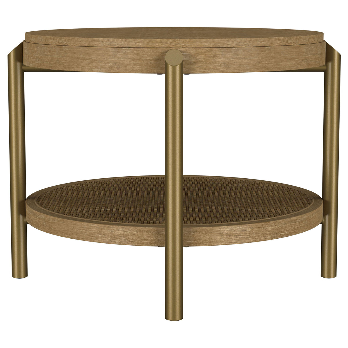 Arini Round End Side Table With Storage Shelf Sand Wash