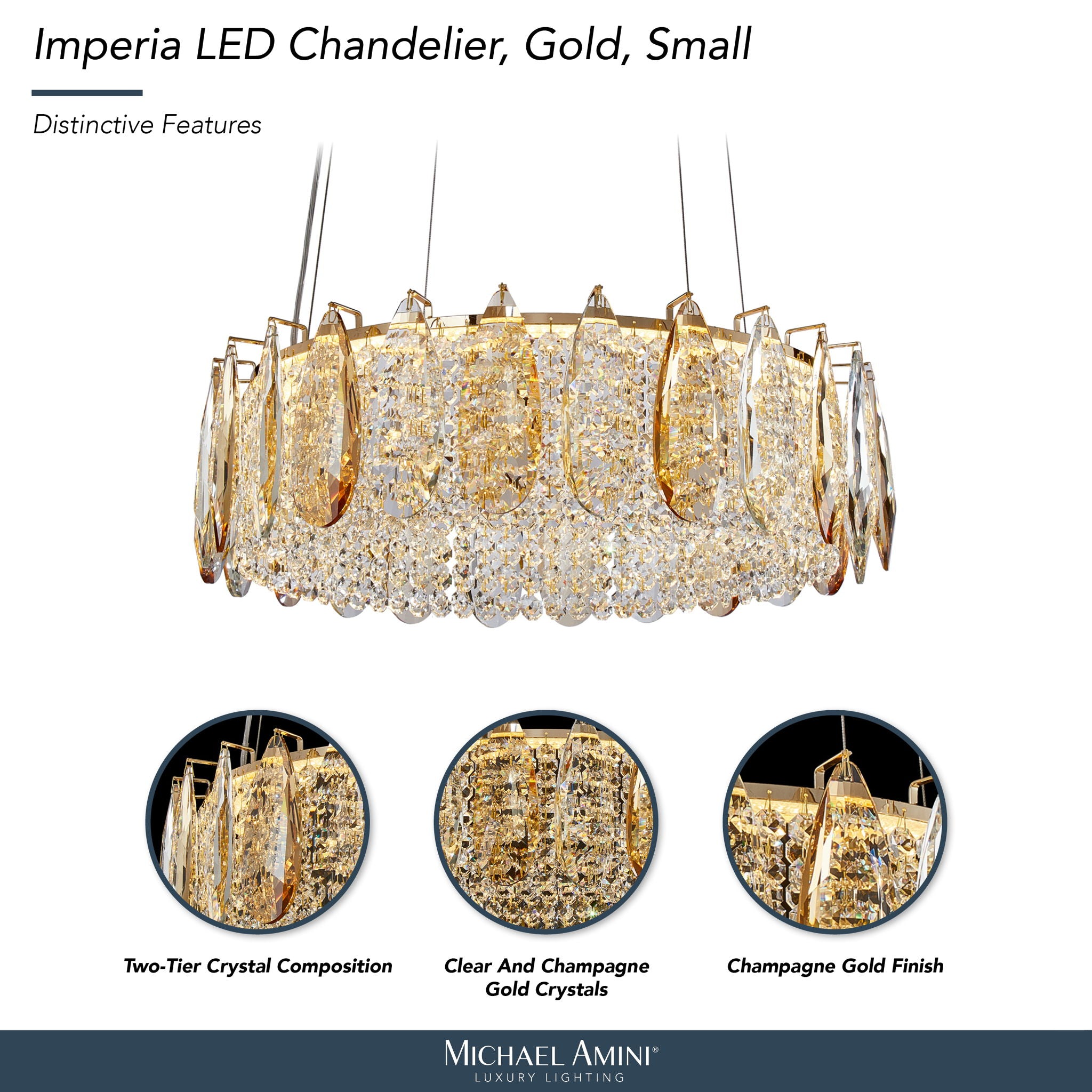 Michael Amini Lighting - Imperia 24" Wide Round Crystal LED Chandelier - Champagne Gold