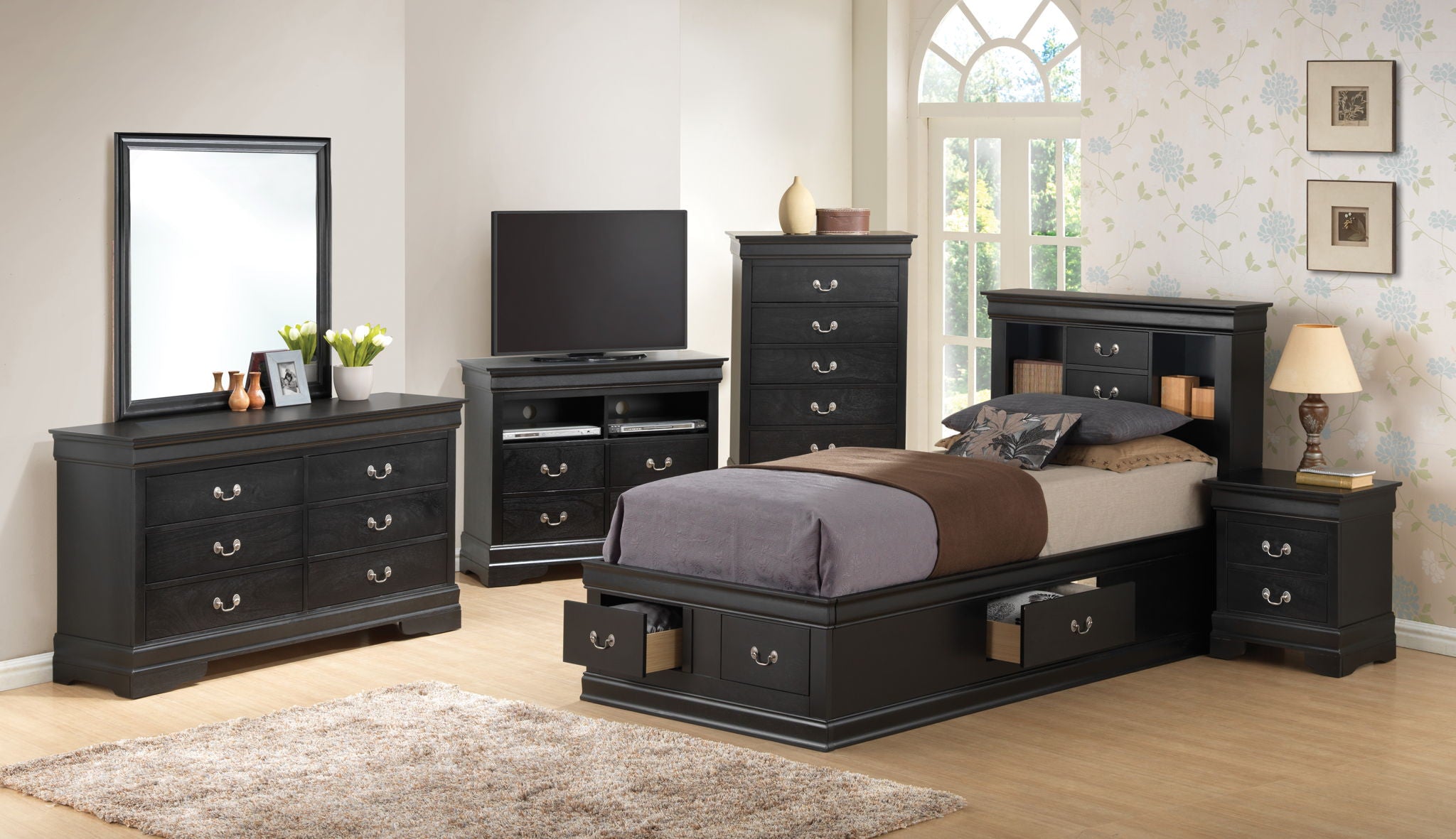 Traditional Style Bookcase Storage Bed