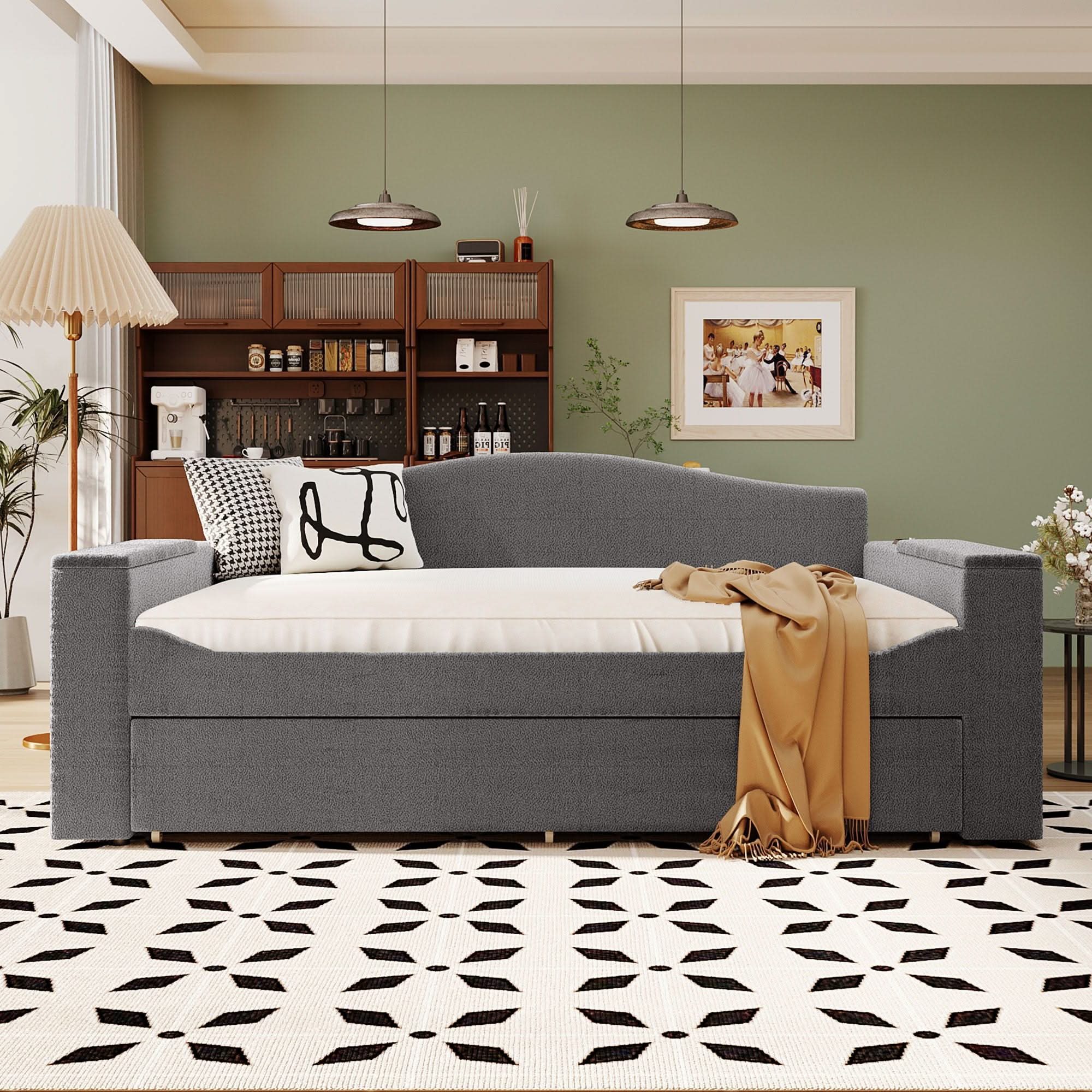 Upholstered Daybed With Storage Armrests, Trundle And Latest Integrated tooth Audio System