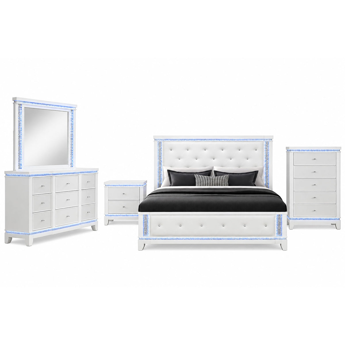 Adalid - 5 Pieces Bedroom Set With LED Lights And Glittered Detailing - Exclusive Furniture