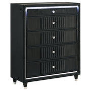 Ravenne 5-drawer Velvet Upholstered LED Chest of Drawers Black