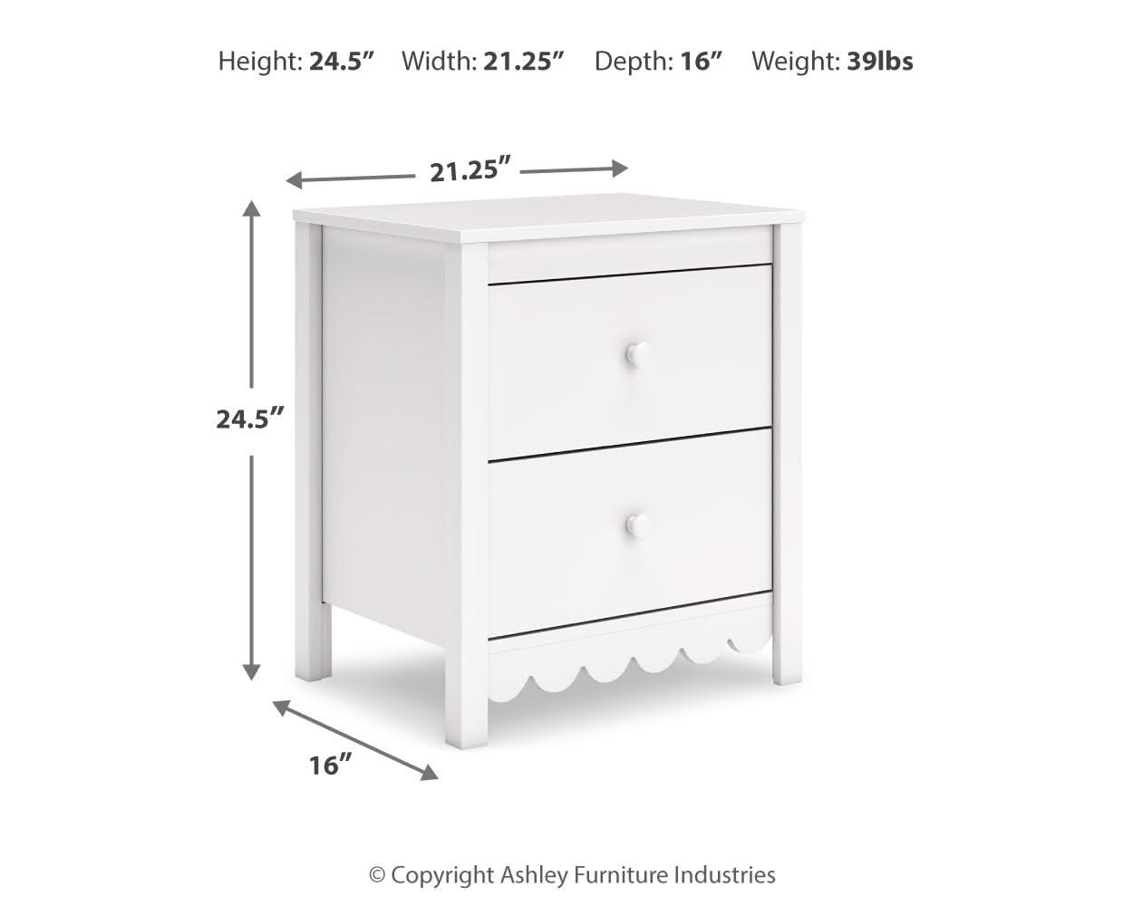 Hallityn - Two Drawer Night Stand - White