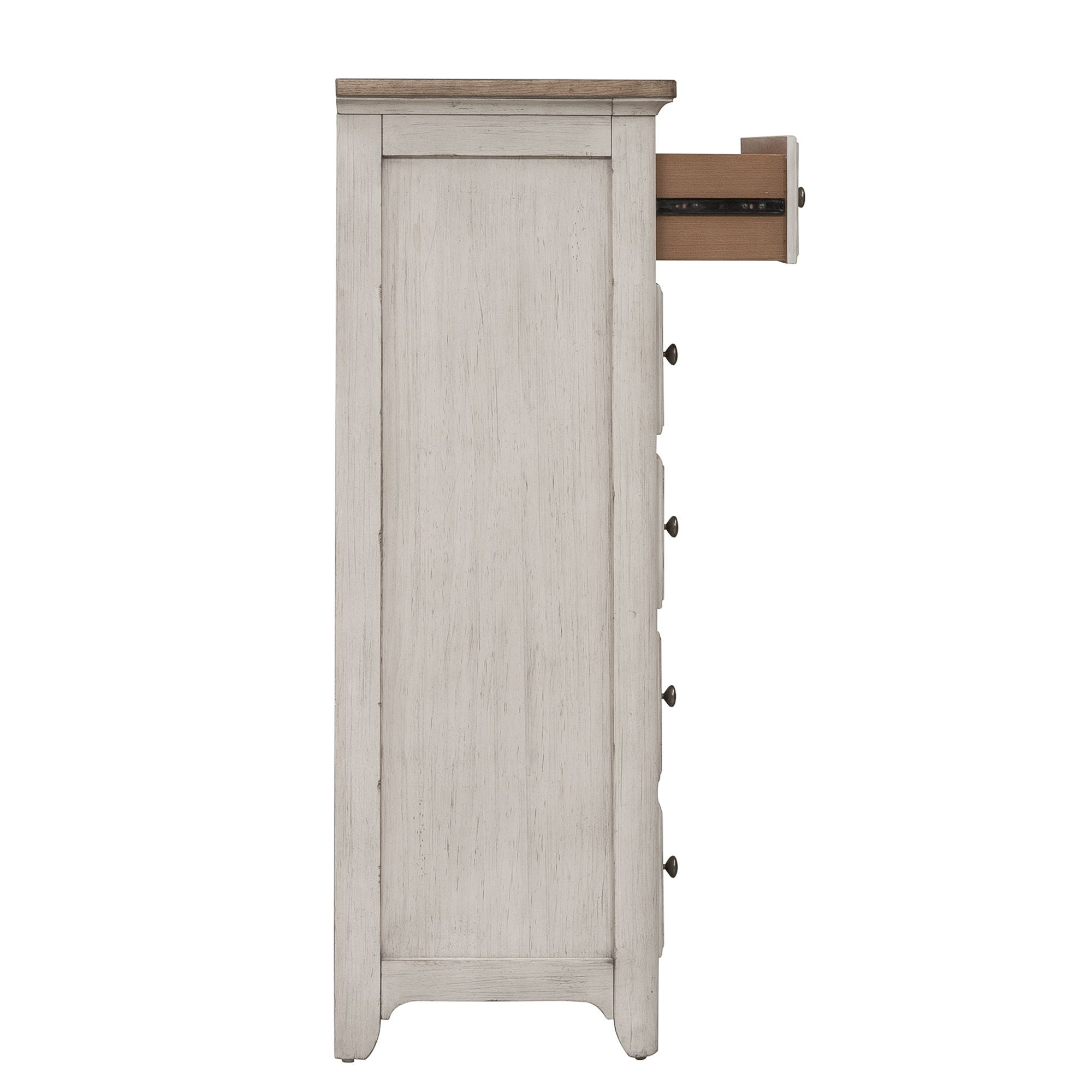 Farmhouse Reimagined - 5 Drawer Chest - Antique White / Chestnut Tops