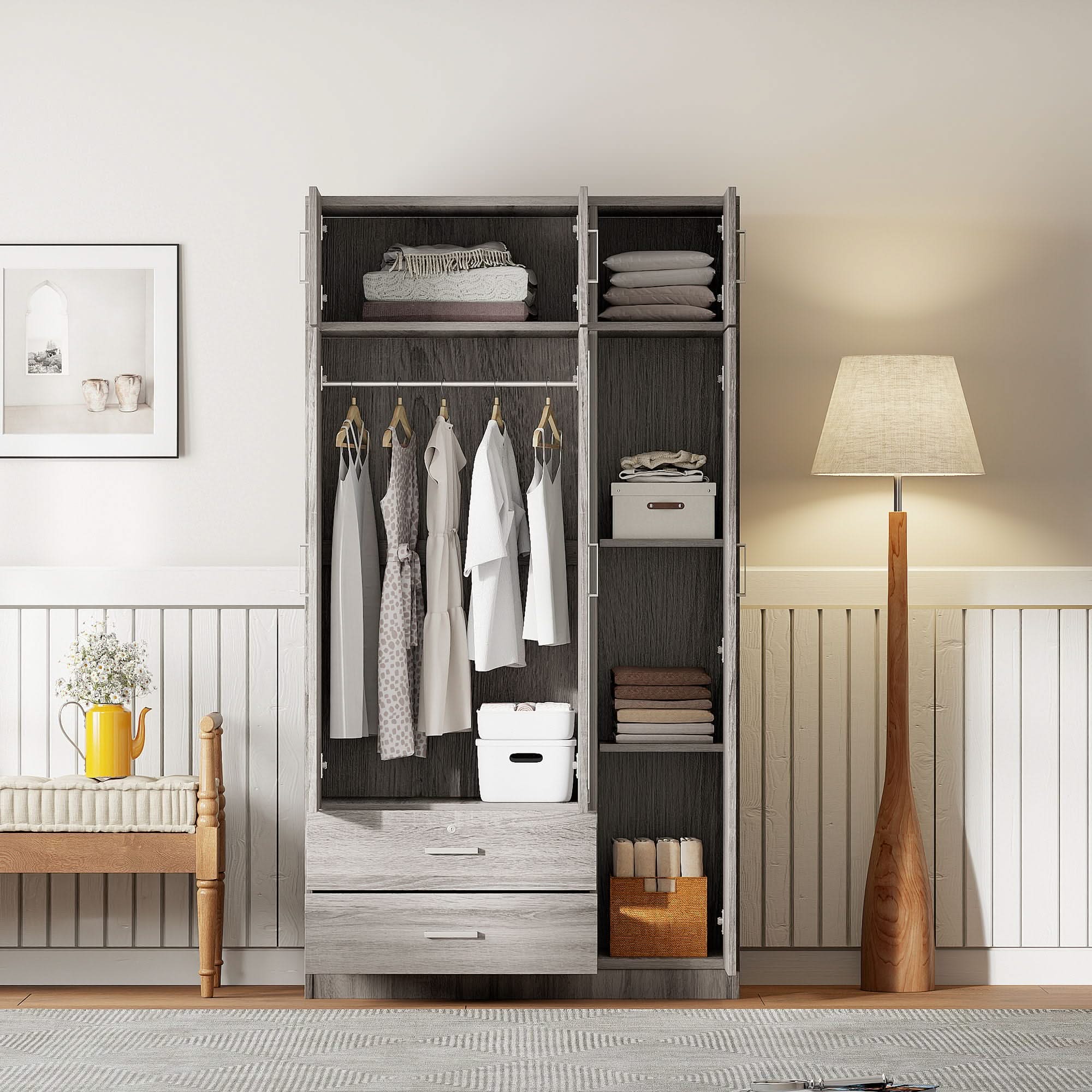 Modern 3 Door Mirror Wardrobe With 2 Drawers And Top Cabinet