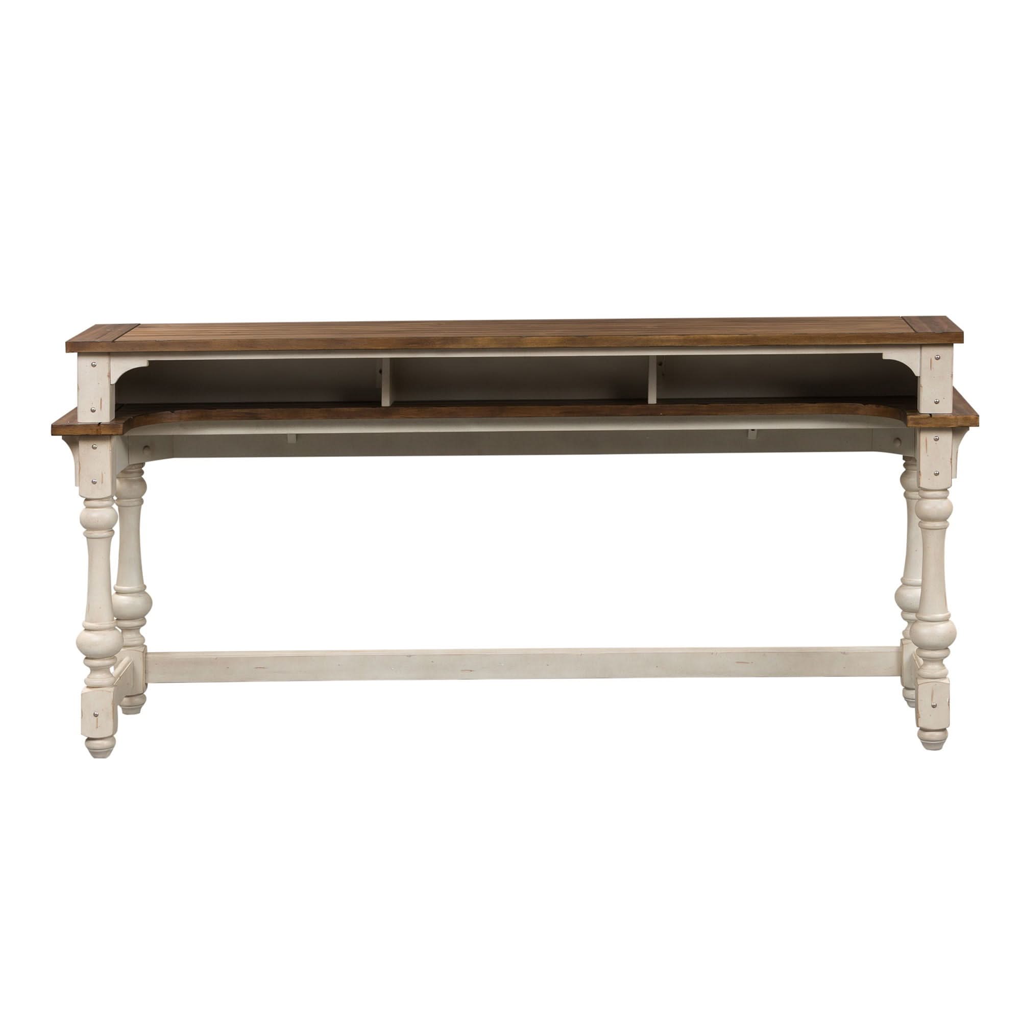 Morgan Creek - 4 Piece Console Set (1 Console 3 Stools) - Antique White / Wirebrushed Tobacco Accents
