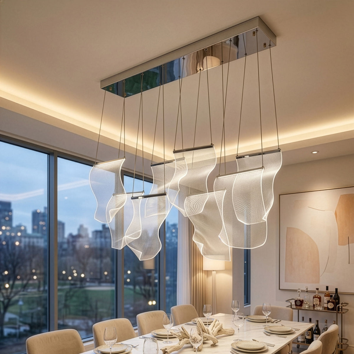 Michael Amini Lighting - Sheer Waves 8-Light Modern LED Chandelier - Chrome