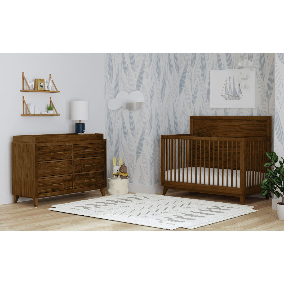 Malia - Crib With High Headboard And Guardrail - Walnut