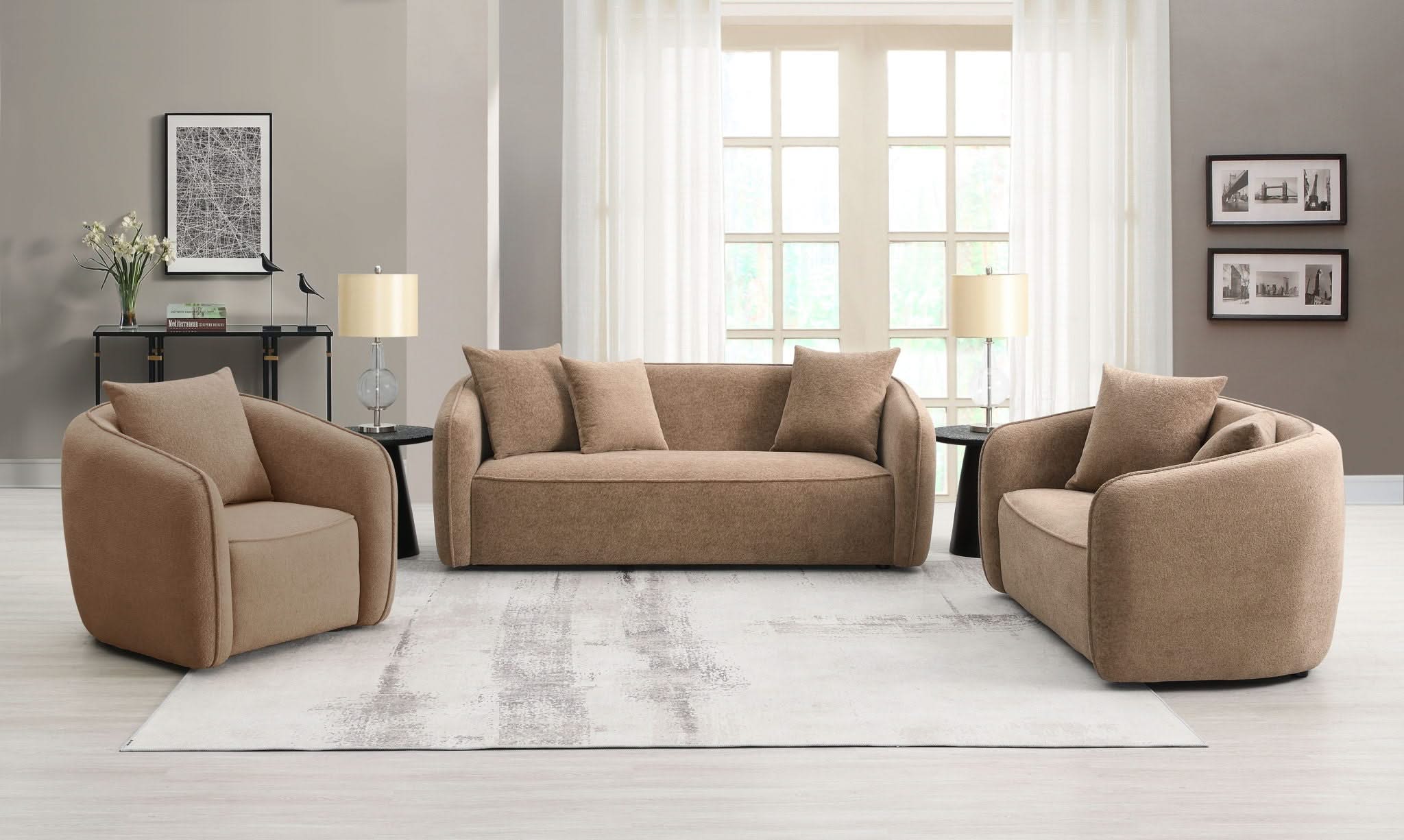 Keith - 3 Piece Living Room Set (Comes With Matching Color Toss Pillows)