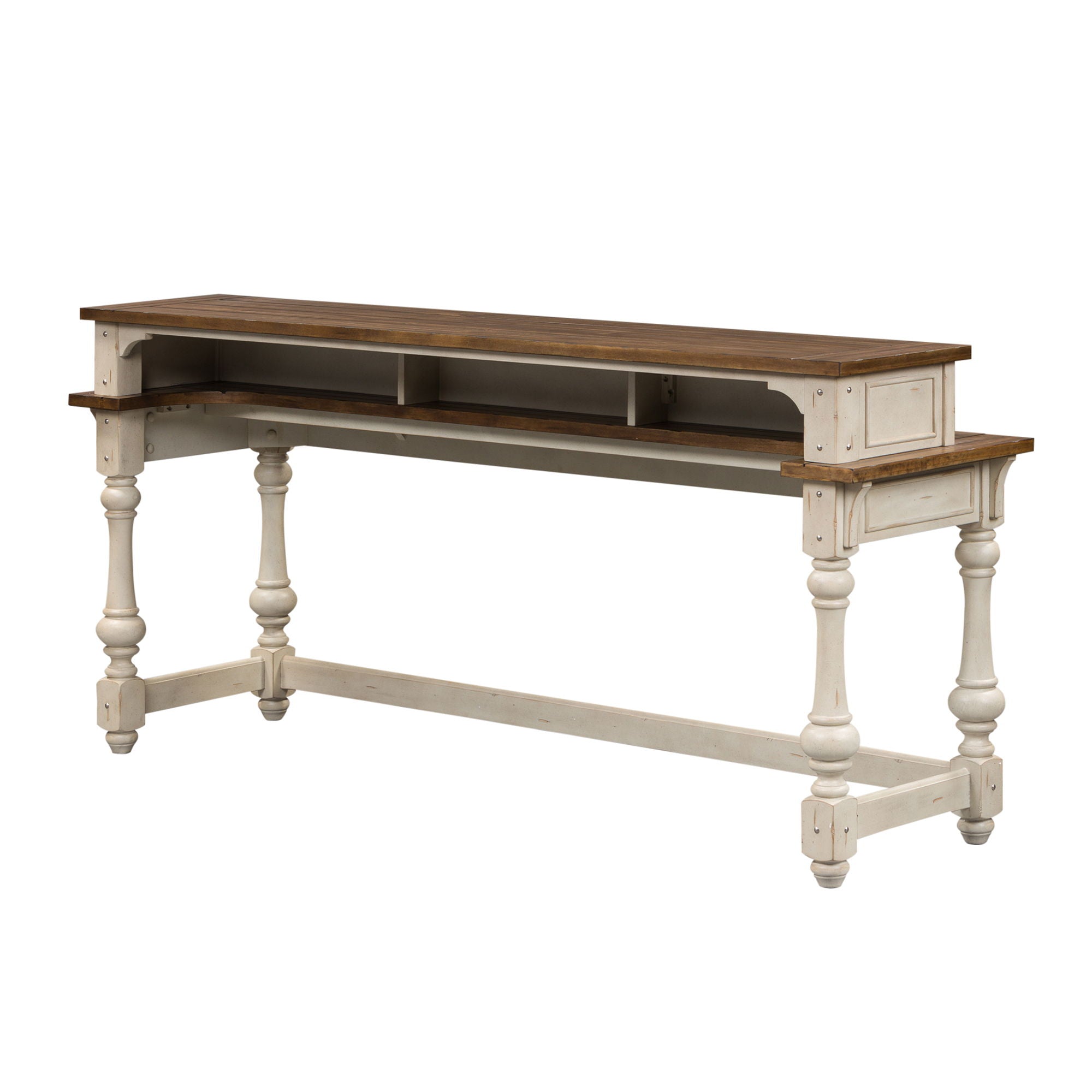 Morgan Creek - Console Bar Table - Antique White / Wirebrushed Tobacco Accents