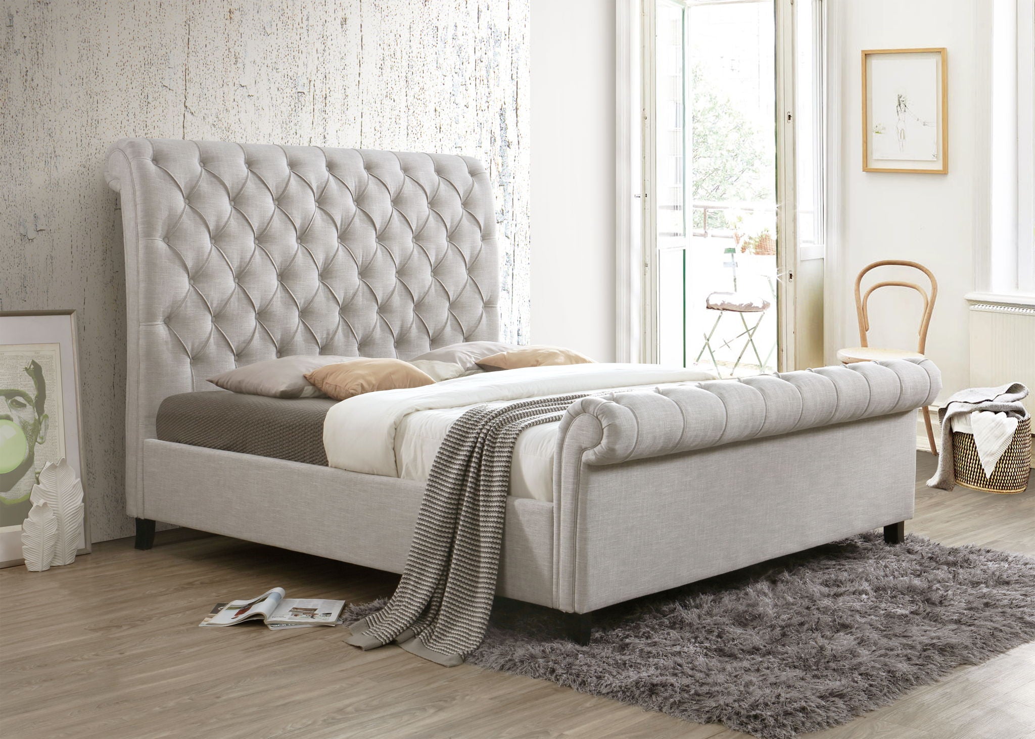 Kate - King Platform Bed - Light Gray Tweed