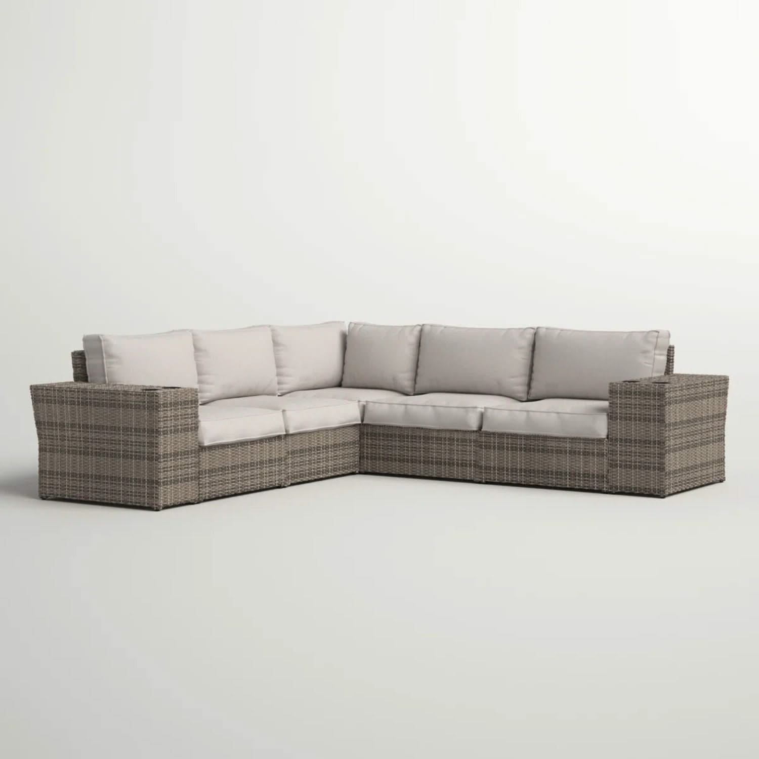 Wide Outdoor Wicker Patio Sectional With Cushions & Reversible Design - Gray