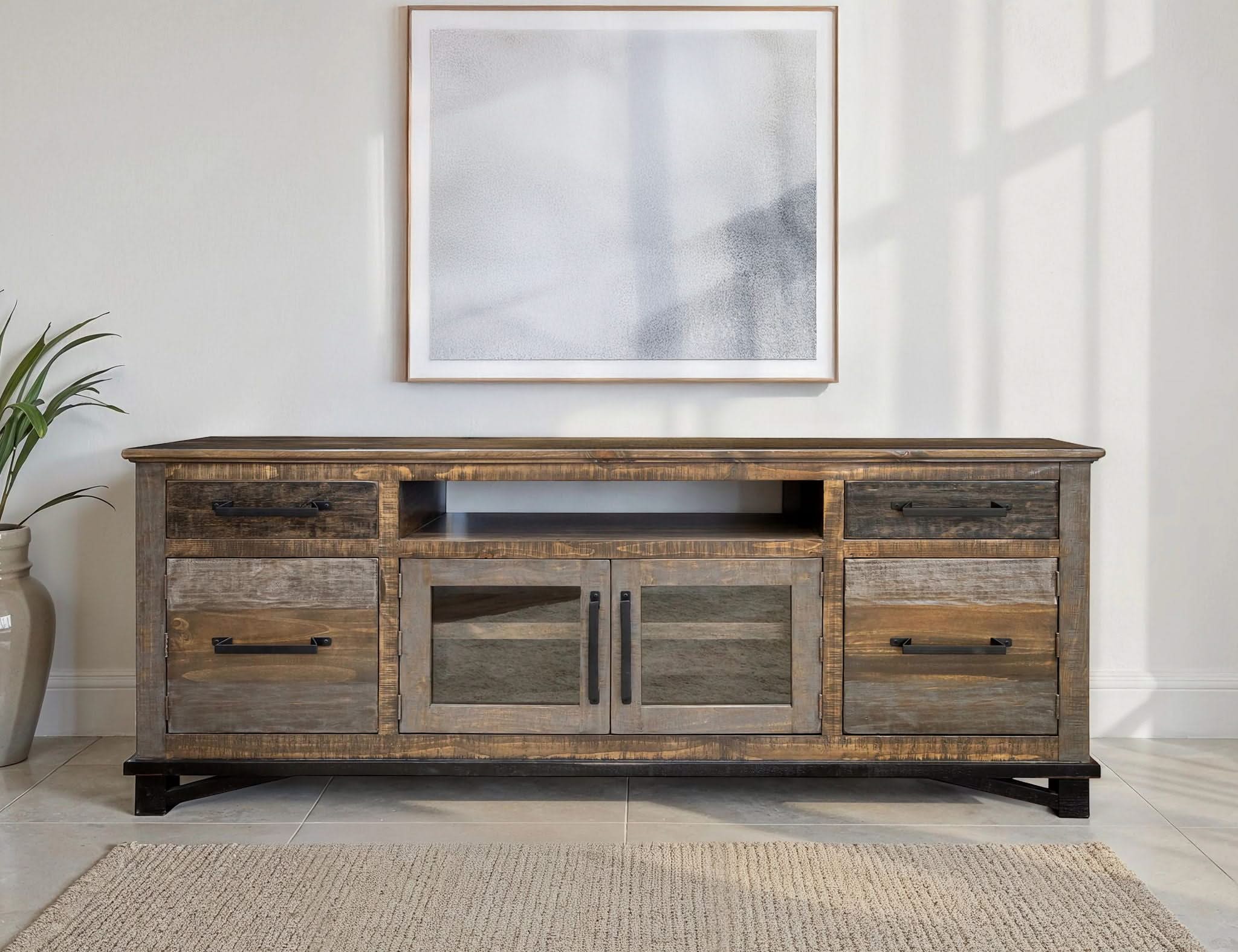 Loft - 76" TV Stand / Console With 2 Drawers / 4 Doors - Two Tone Gray / Brown