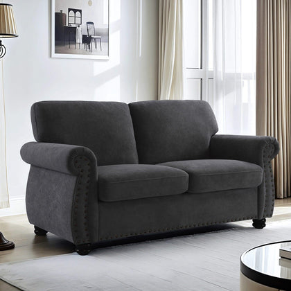 Soft Loveseat, Upholstered 2 Seater Couch, Loose Back Cushions And Turned Legs