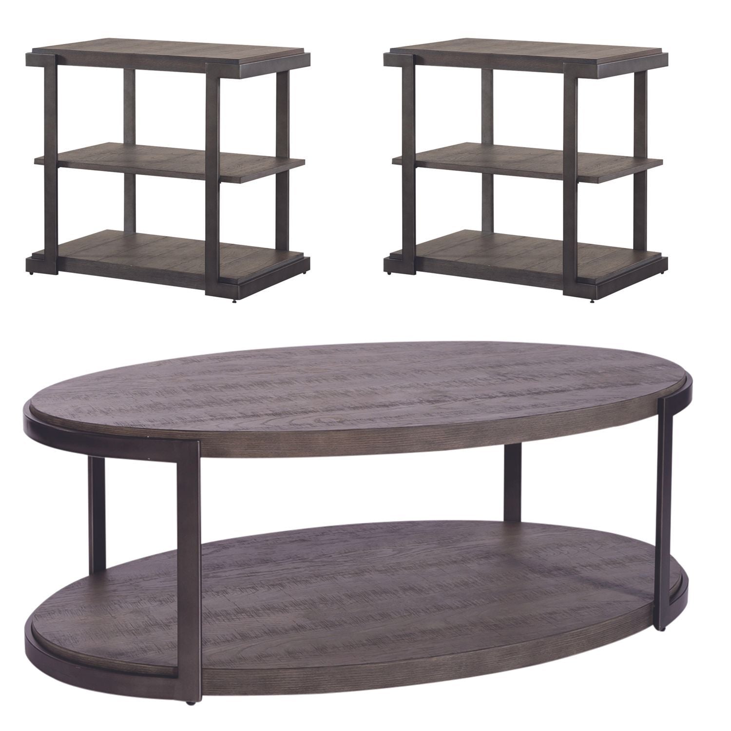 Modern View - 3 Piece Table Set (1 Oval Cocktail Table 2 End Tables) - Gauntlet Gray