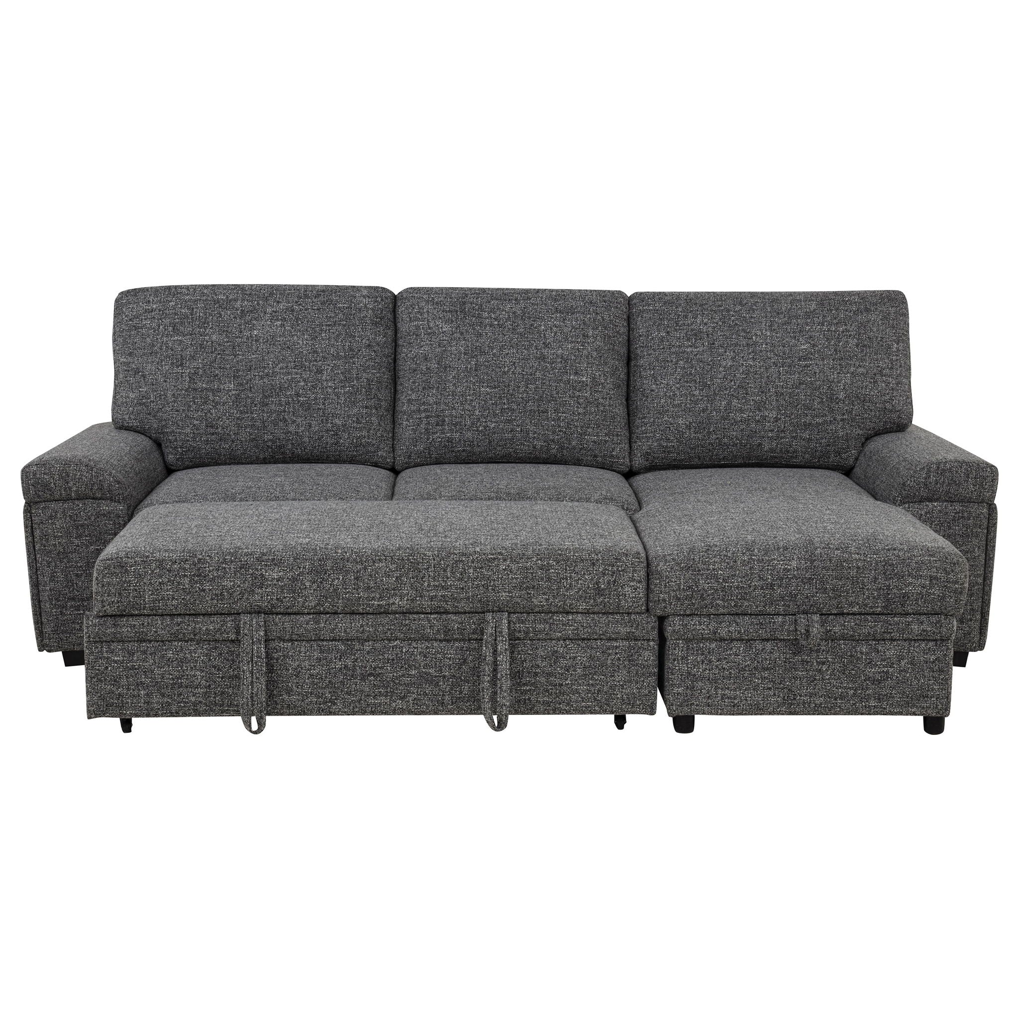 Demko Sleeper Sectional Sofa with Speaker and Storage Chaise Granite