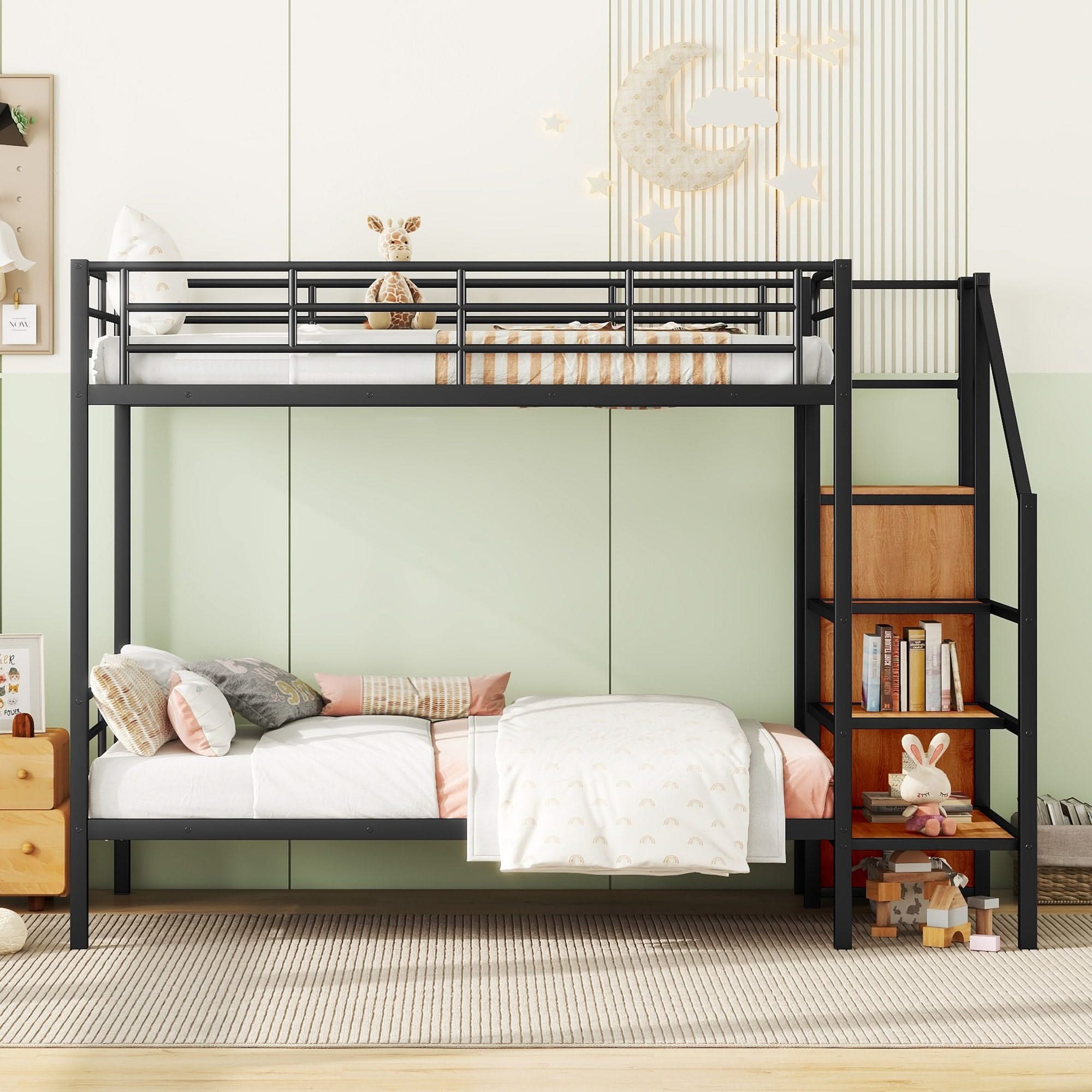 Bunk Bed With Lateral Storage Ladder And Wardrobe