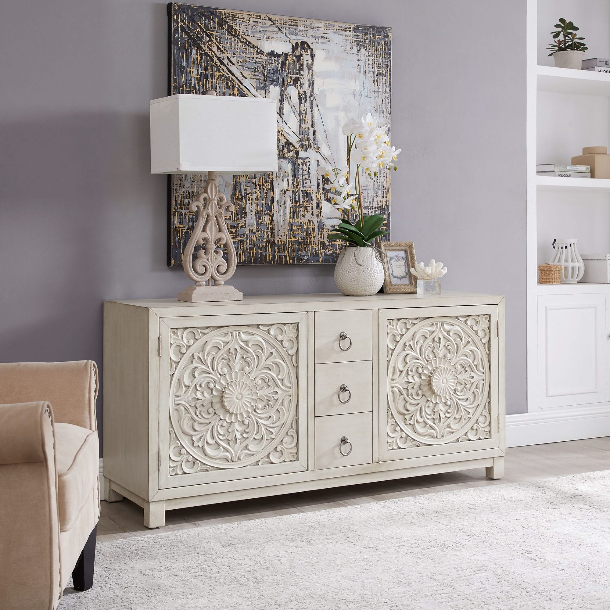 Sundance - 2 Door 3 Drawer Wood Accent Cabinet - Antique Linen