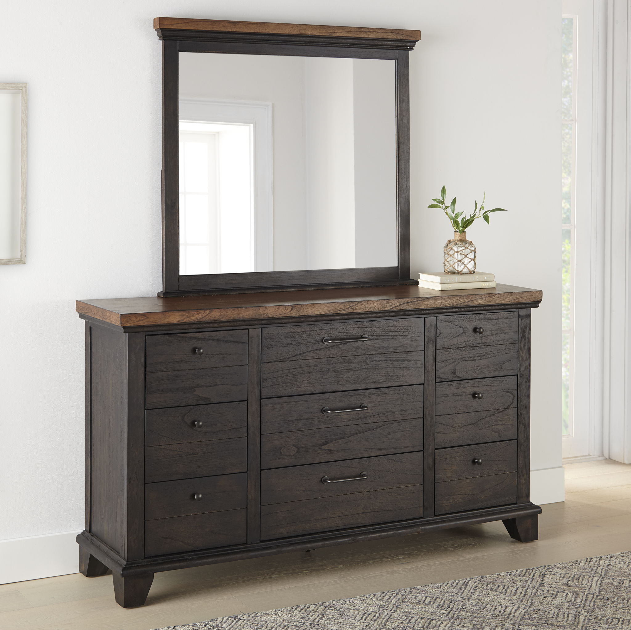 Bear Creek - Dresser And Mirror - Dark Brown
