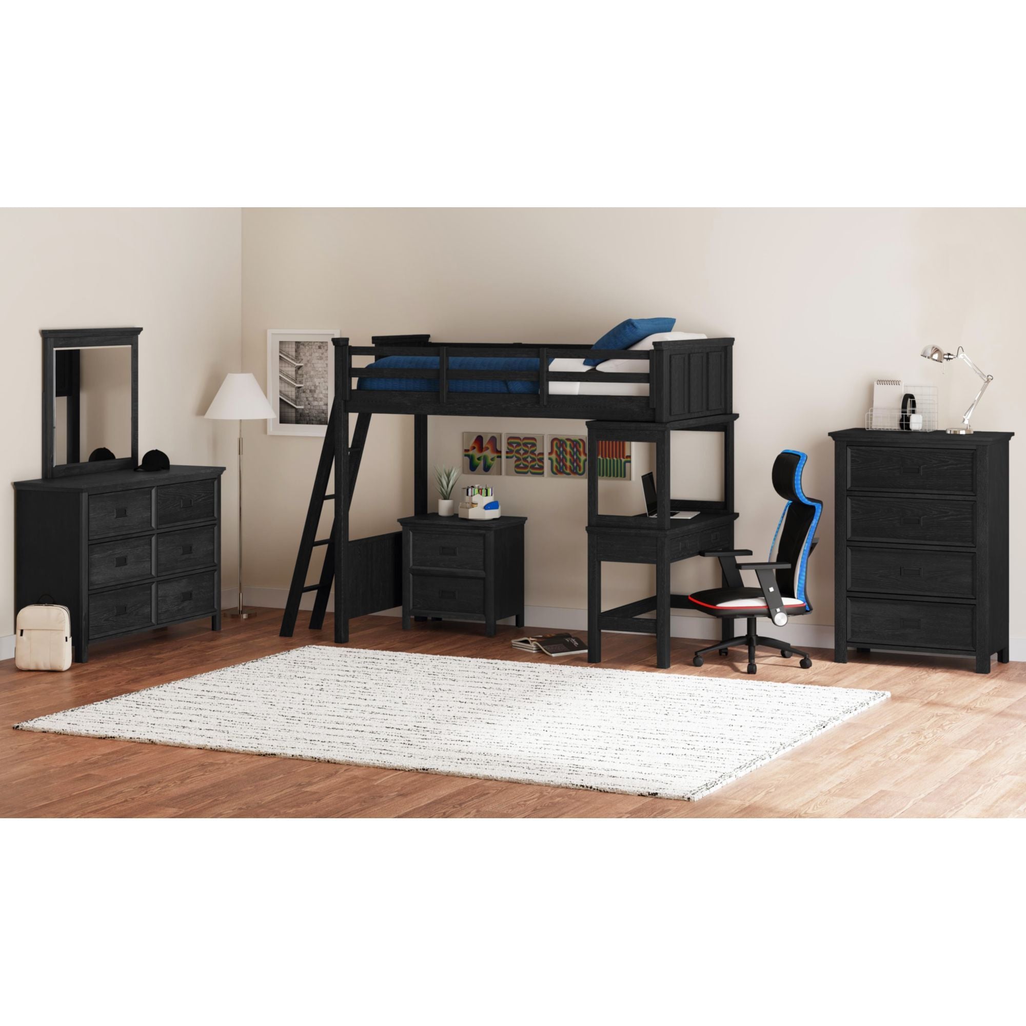 Hampton Kids - Loft Bed With Ladder And Desk With Speaker