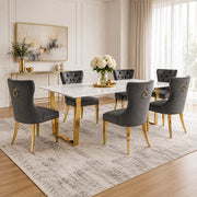 Cameron White Marble and Gold Modern Glam 7-Piece Dining Set