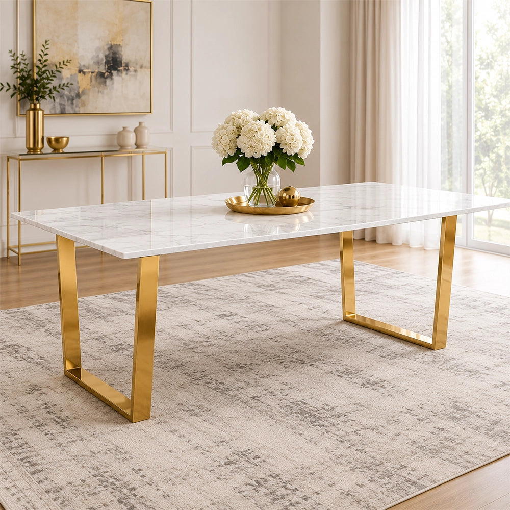 Cameron White Marble and Gold Modern Glam 7-Piece Dining Set