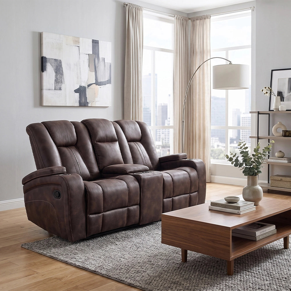 Carrara Brown Manual Reclining Sofa and Loveseat Living Room Set