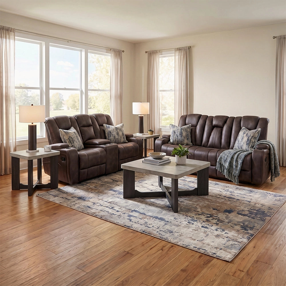 Carrara Brown Manual Reclining Sofa and Loveseat Living Room Set