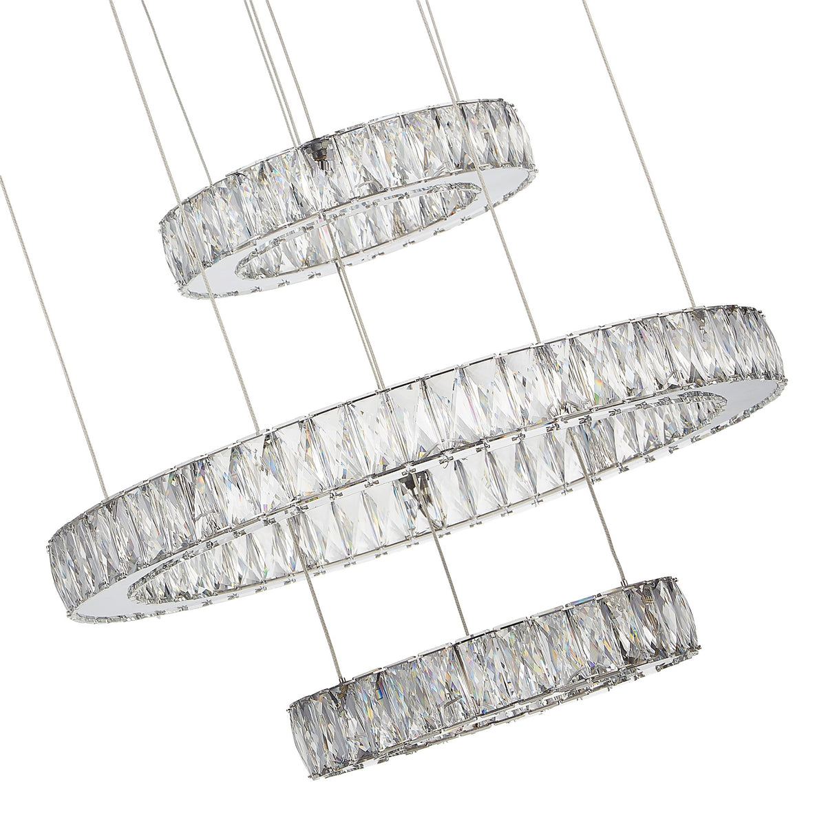 Michael Amini Lighting - Asteroids 3-Ring Modern LED Crystal Chandelier - Chrome