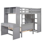 Loft Bed With A Stand Alone Bed, Shelves, Desk, And Wardrobe