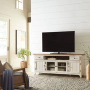Farmhouse Reimagined - Entertainment 72" TV Stand - Antique White / Chestnut Tops