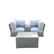 2 Person Wicker Seating Set With Cushions And Glass Top Table - Gray Mix