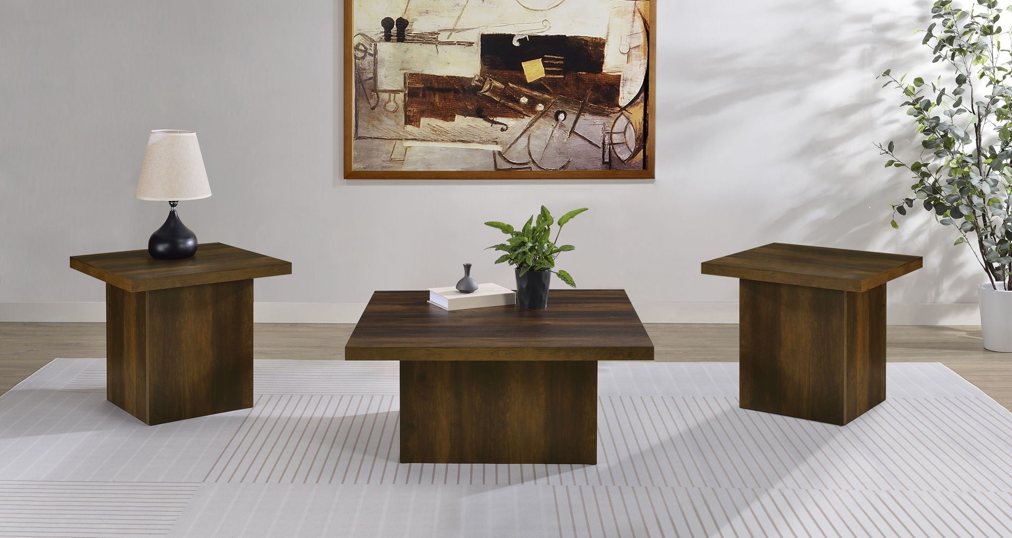 Devar 3-piece Square Coffee and End Table Set Dark Pine