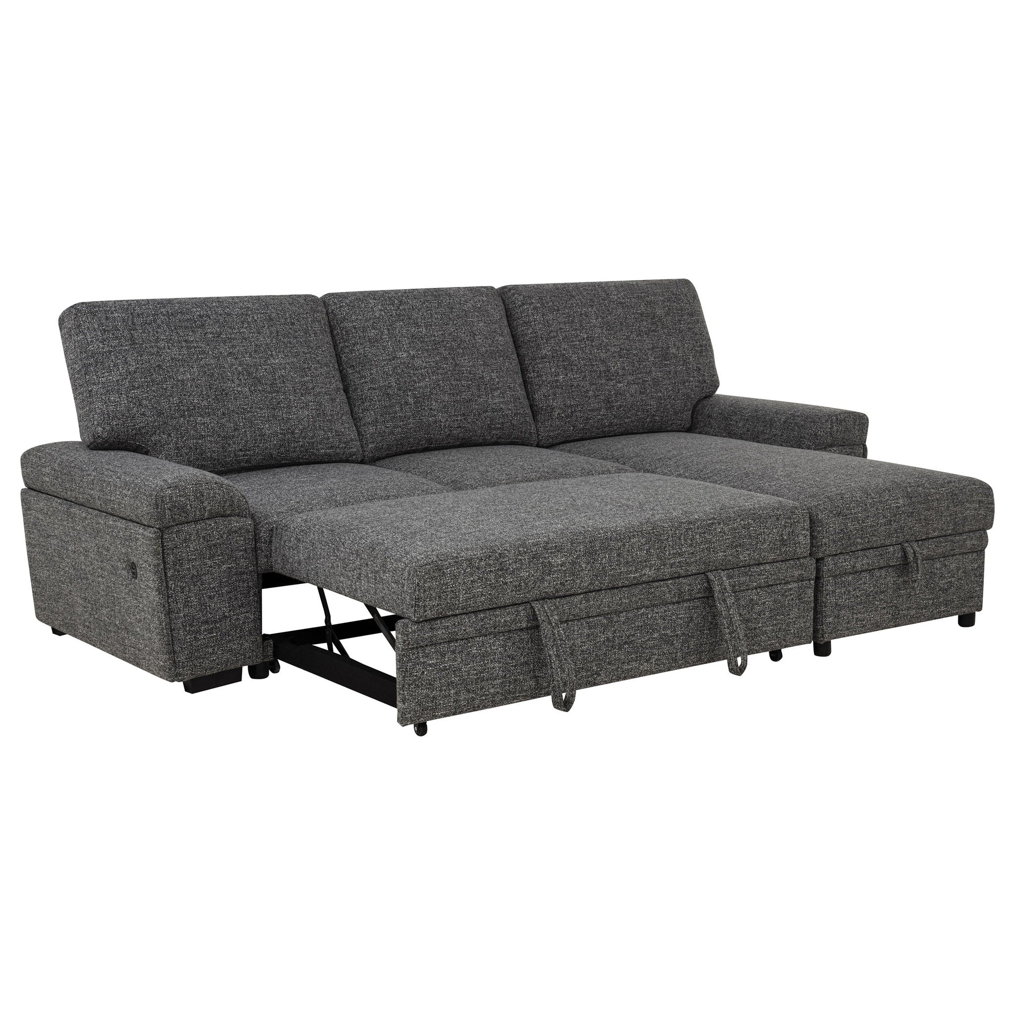Demko Sleeper Sectional Sofa with Speaker and Storage Chaise Granite