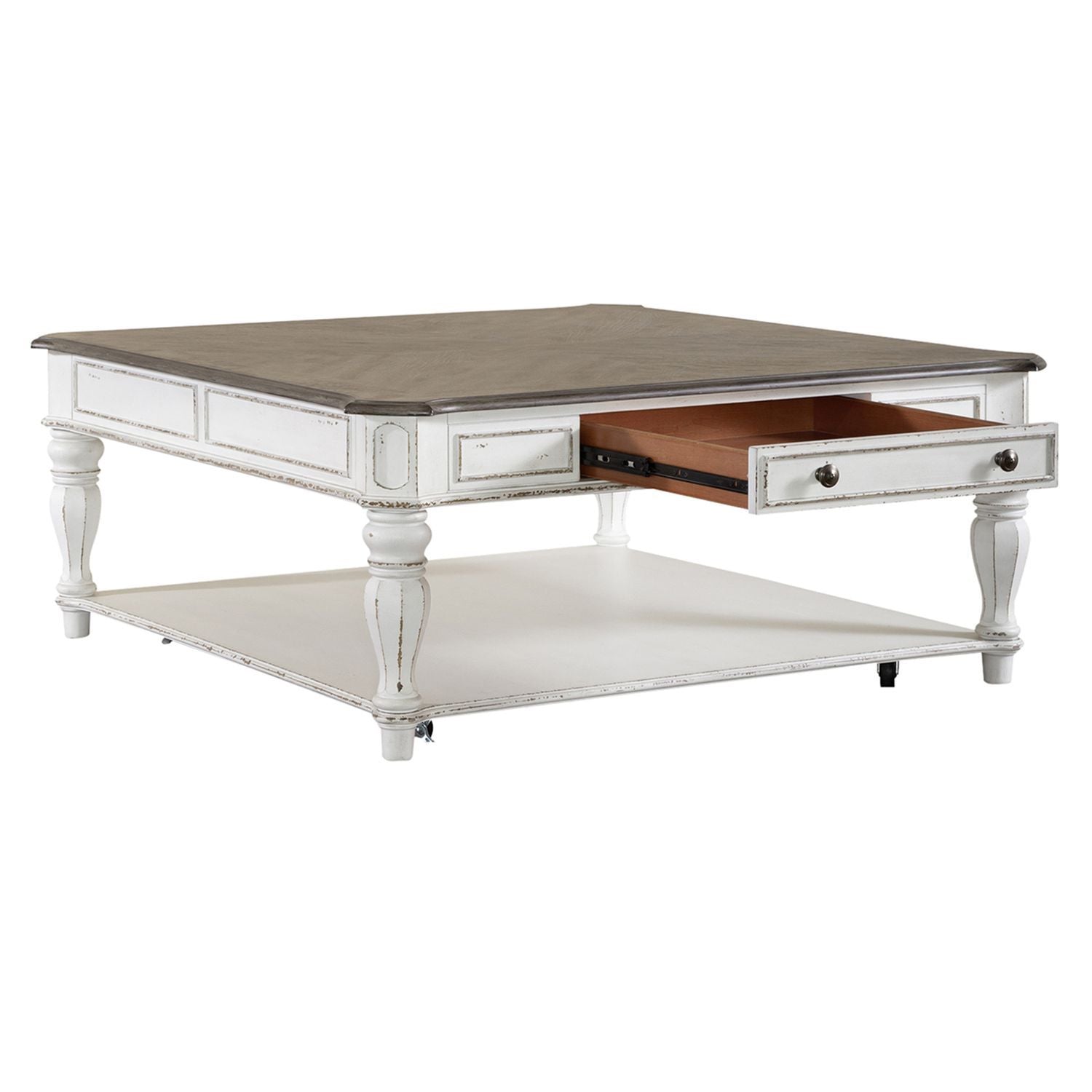 Magnolia Manor - Oversized Square Cocktail Table - Antique White