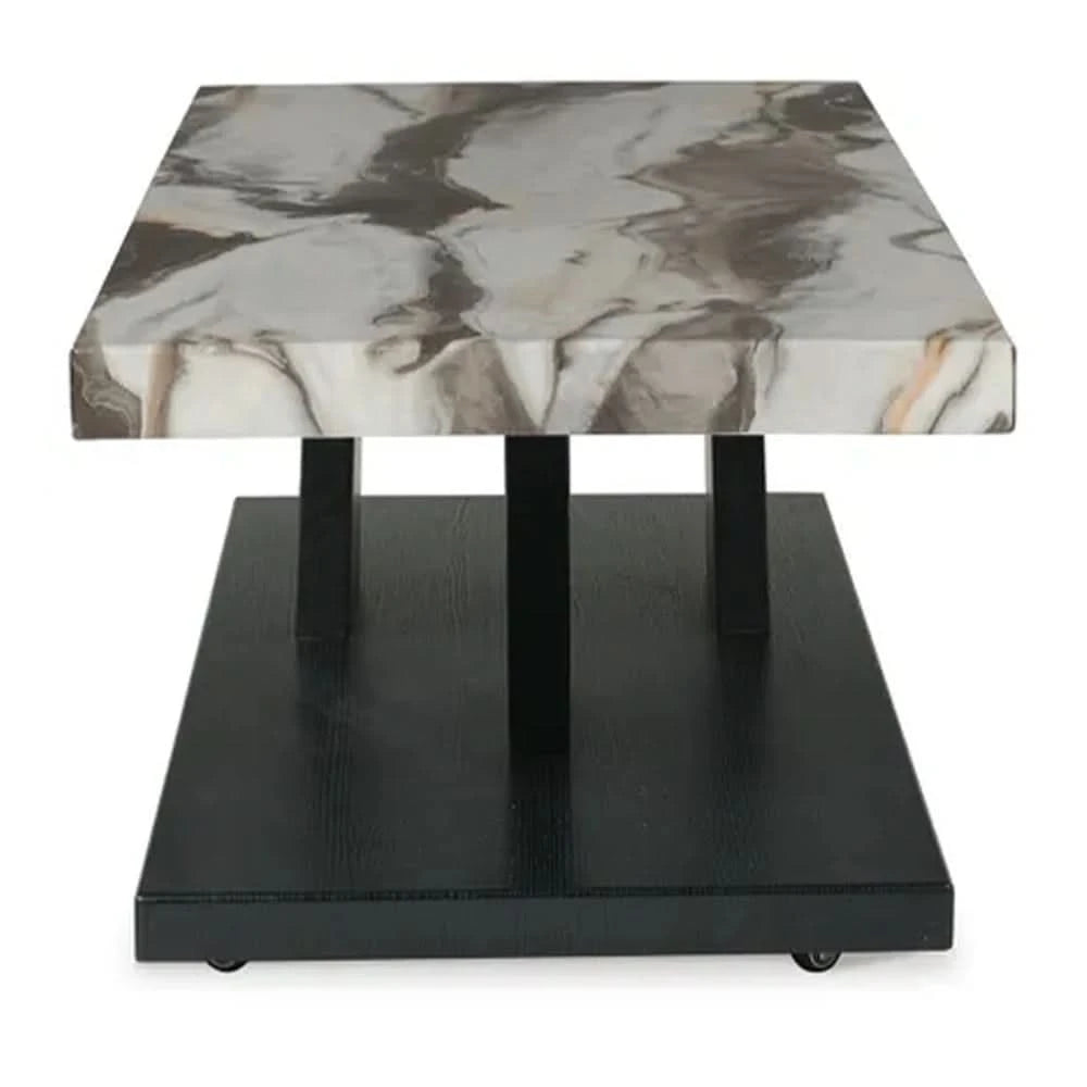 Cendill White Marble Contemporary 3-Piece Cocktail Table Set with Casters