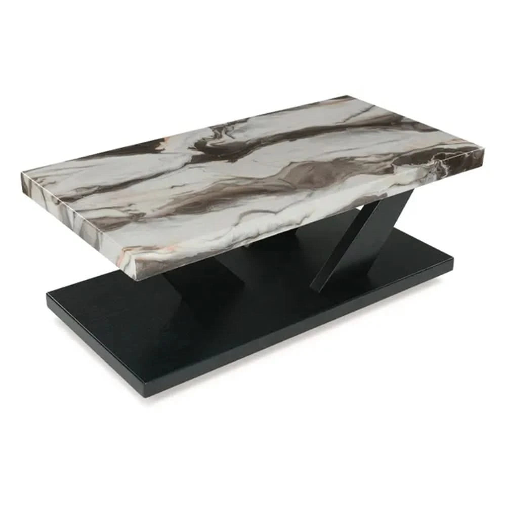 Cendill White Marble Contemporary 3-Piece Cocktail Table Set with Casters