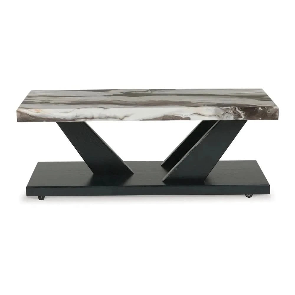 Cendill White Marble Contemporary 3-Piece Cocktail Table Set with Casters