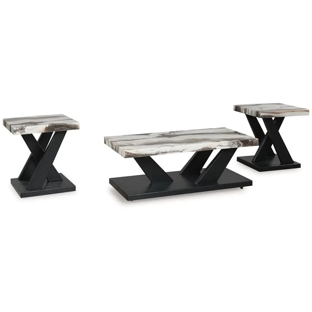 Cendill White Marble Contemporary 3-Piece Cocktail Table Set with Casters
