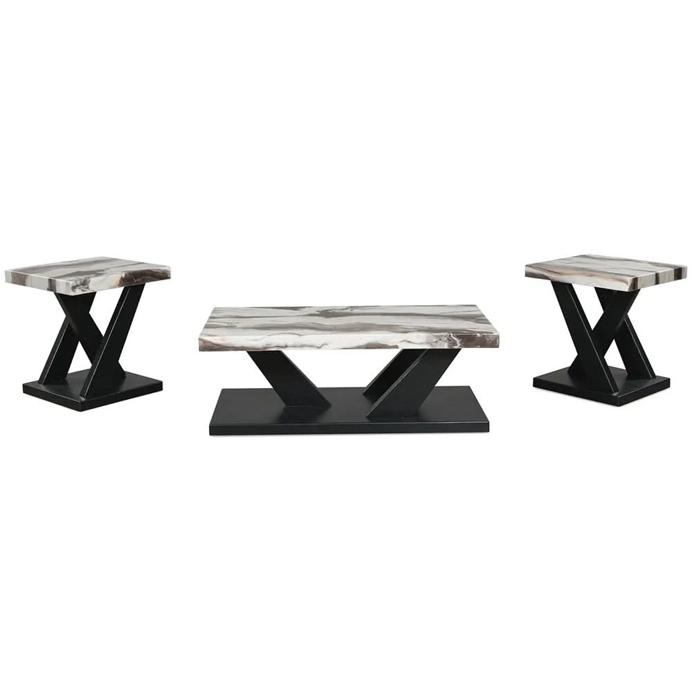 Cendill White Marble Contemporary 3-Piece Cocktail Table Set with Casters