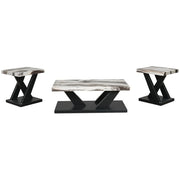 Cendill White Marble Contemporary 3-Piece Cocktail Table Set with Casters