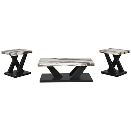 Cendill White Marble Contemporary 3-Piece Cocktail Table Set with Casters