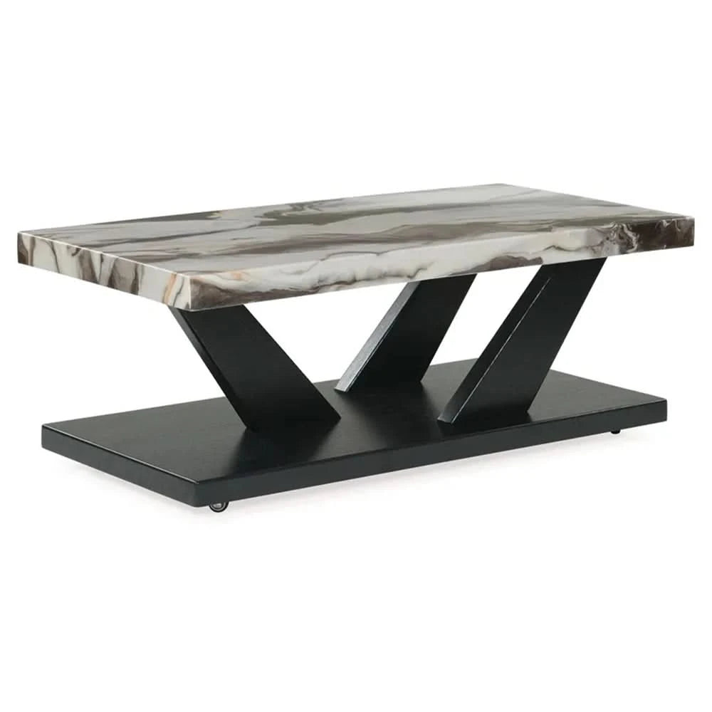 Cendill White Marble Contemporary 3-Piece Cocktail Table Set with Casters