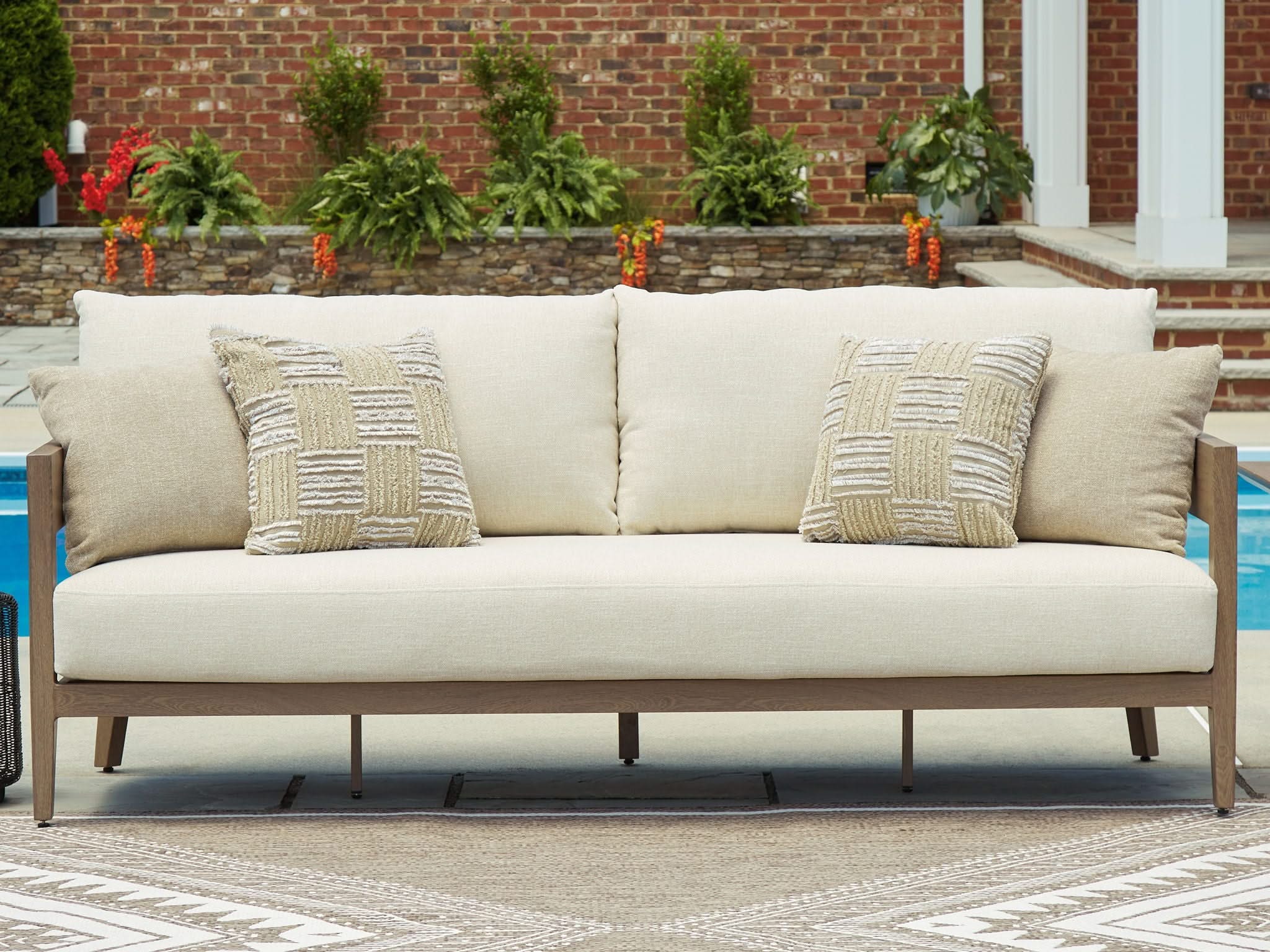 Serene Bay - Sofa With Cushion - Dark Brown / White