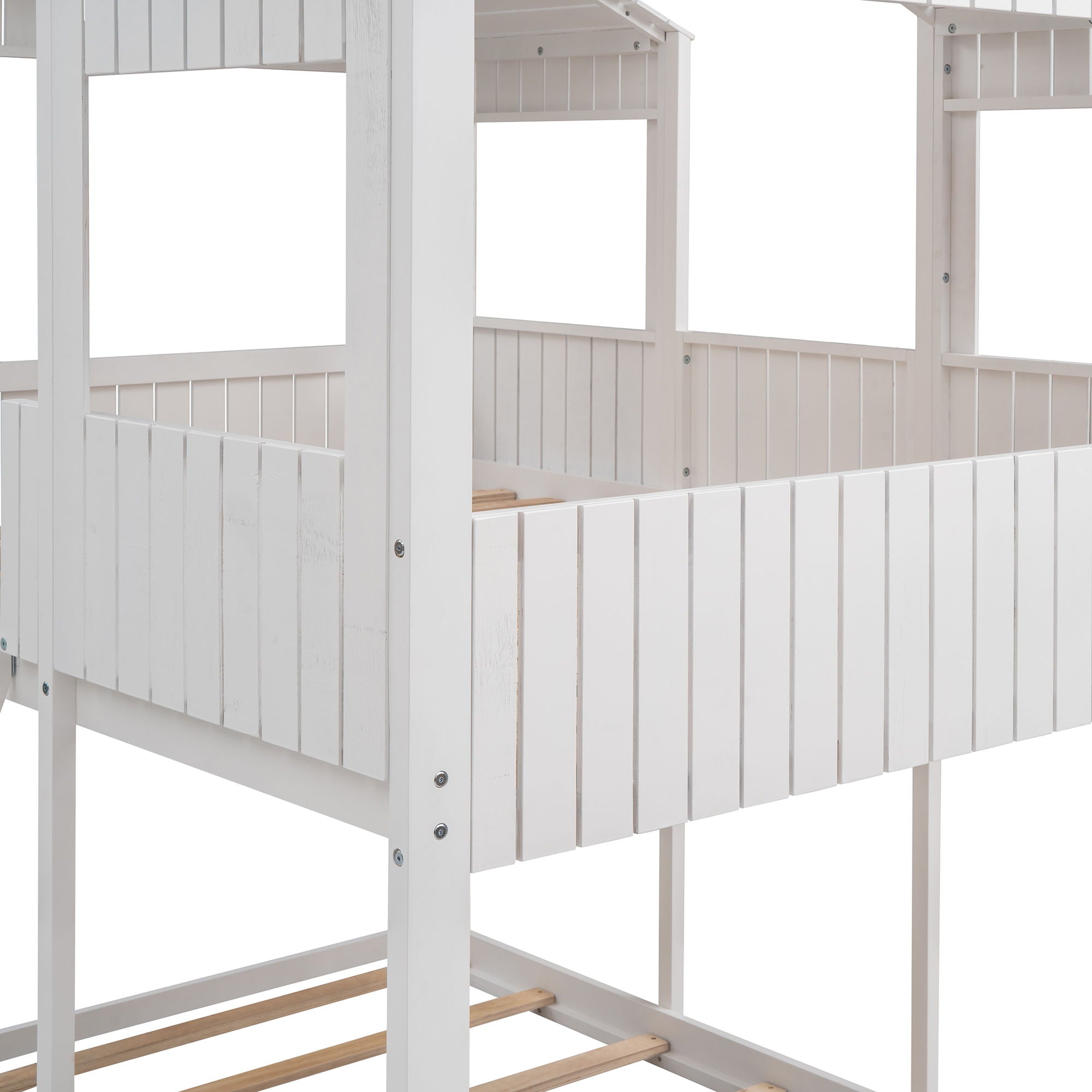 Bunk Bed With Roof, Window, Guardrail, Ladder