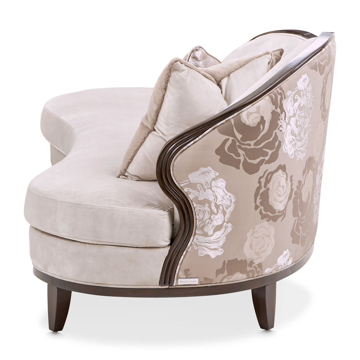 Camellia Field - Asymmetrical Velvet Sofa - Beige / Dark Brown