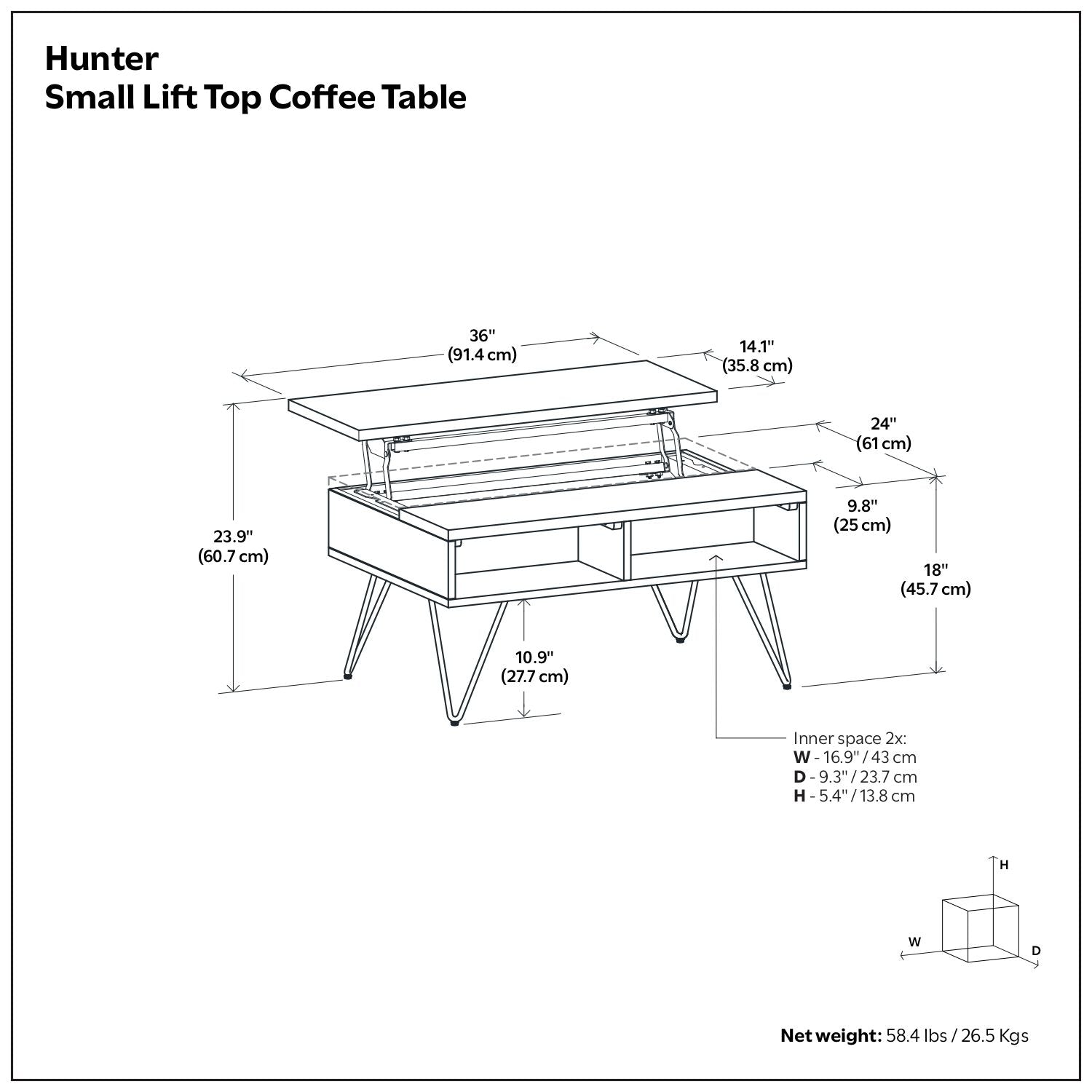 Hunter - Lift Top Coffee With Hidden Storage - Oak