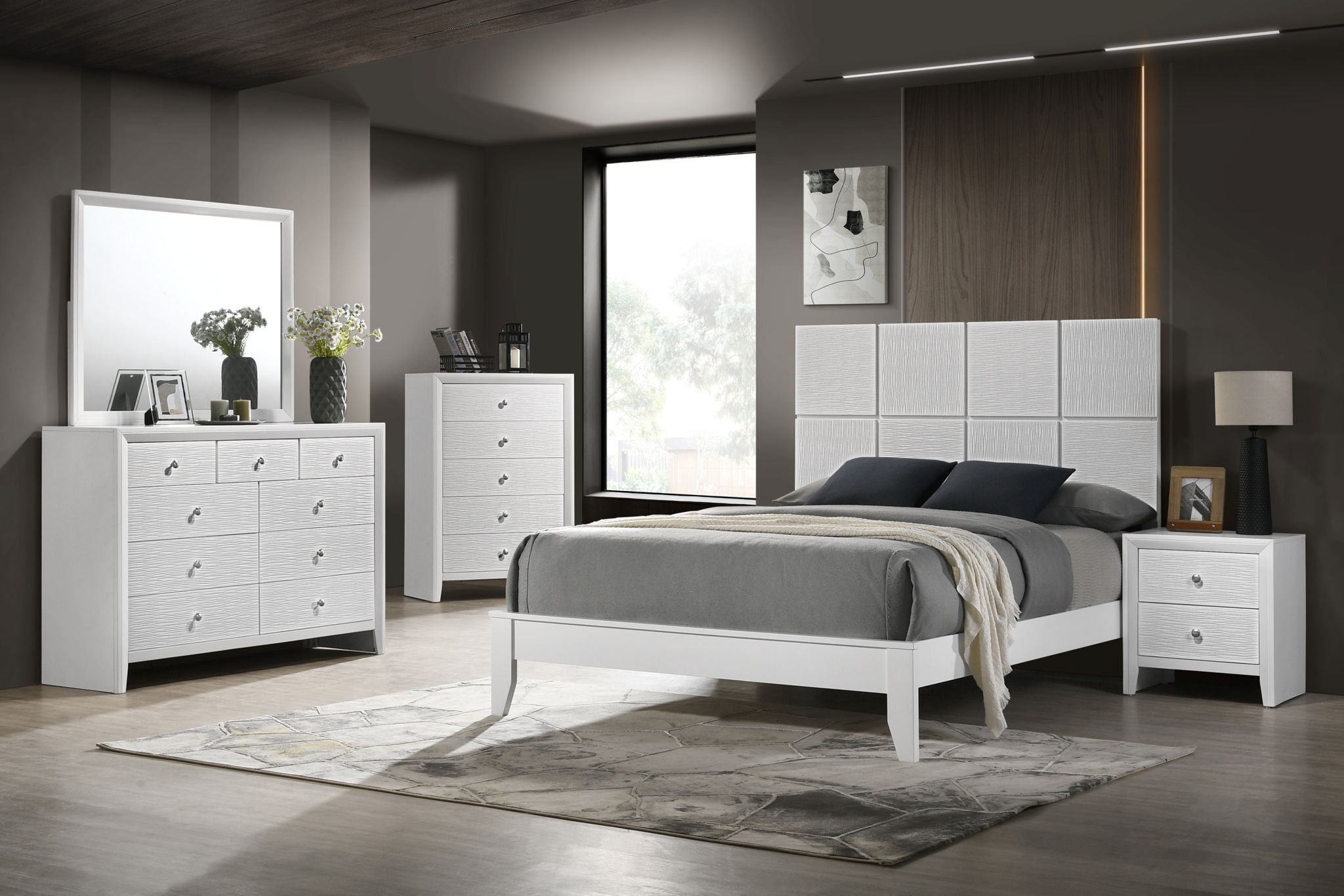 Denker - King Bed - White