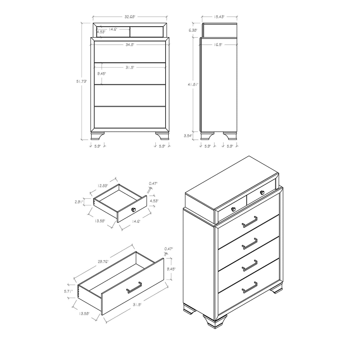 Civic - 5 Piece Storage Bedroom Set With Bookcase Headboard
